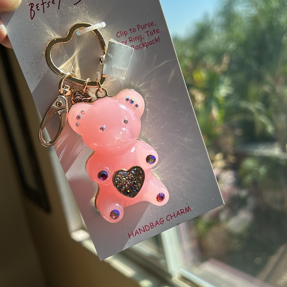 Betsey Johnson pink gummy bear handbag charm key ring